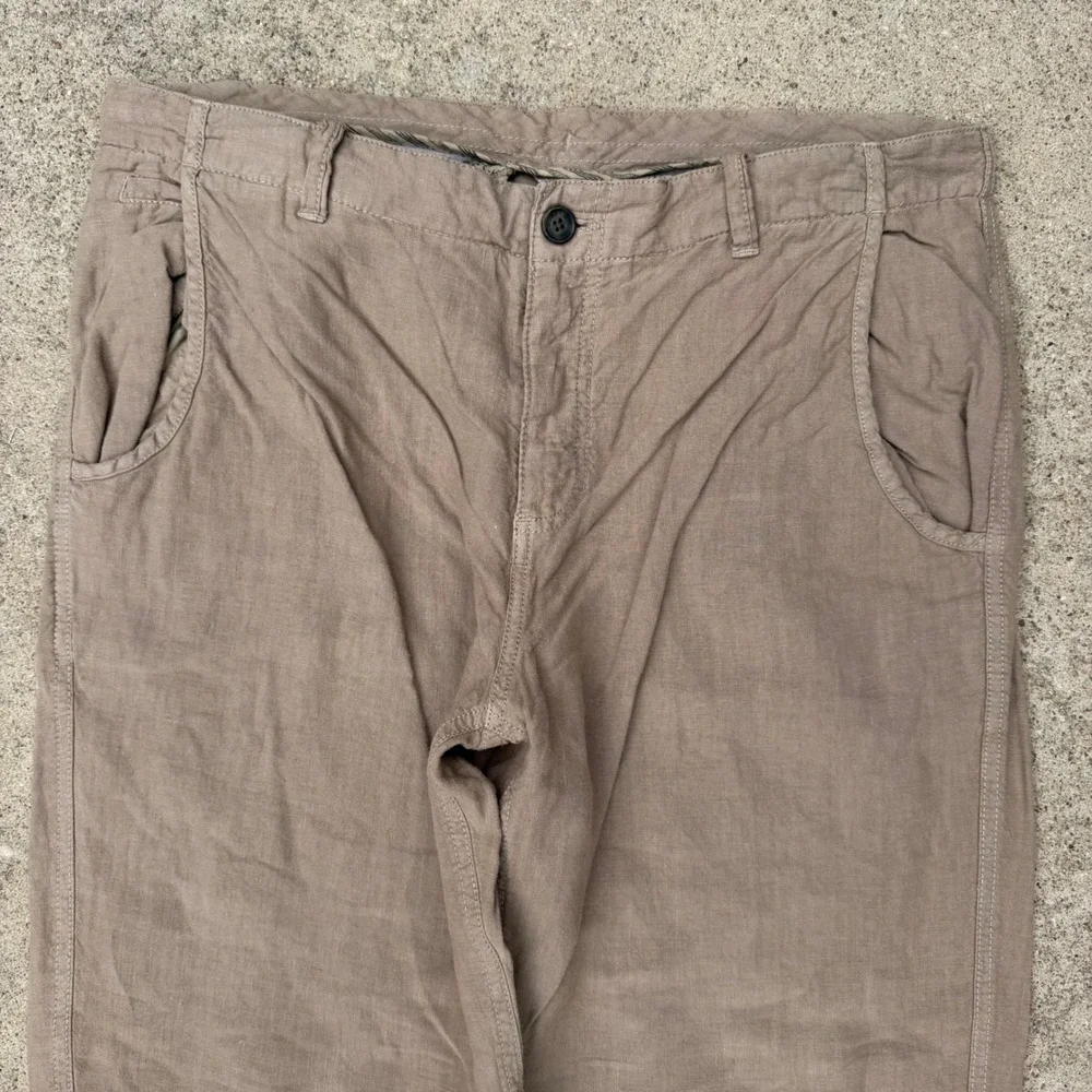 Murano Linen Trousers Mens 36x30 Brown Button Fly Baird McNutt Casual Beachy